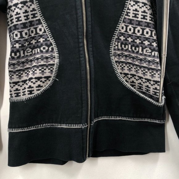 Lululemon Special Edition Scuba Hoodie Fair Isle Knit Womens Size 6 Black Grey - Picture 4 of 7